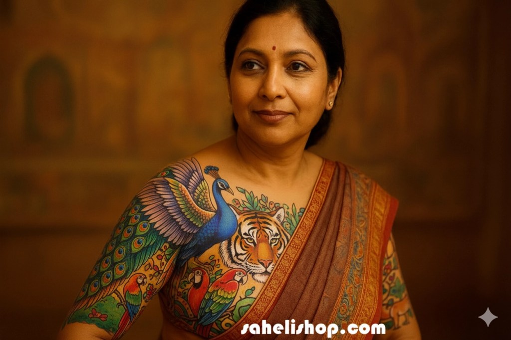 indian lady with birds body painting sahelishop