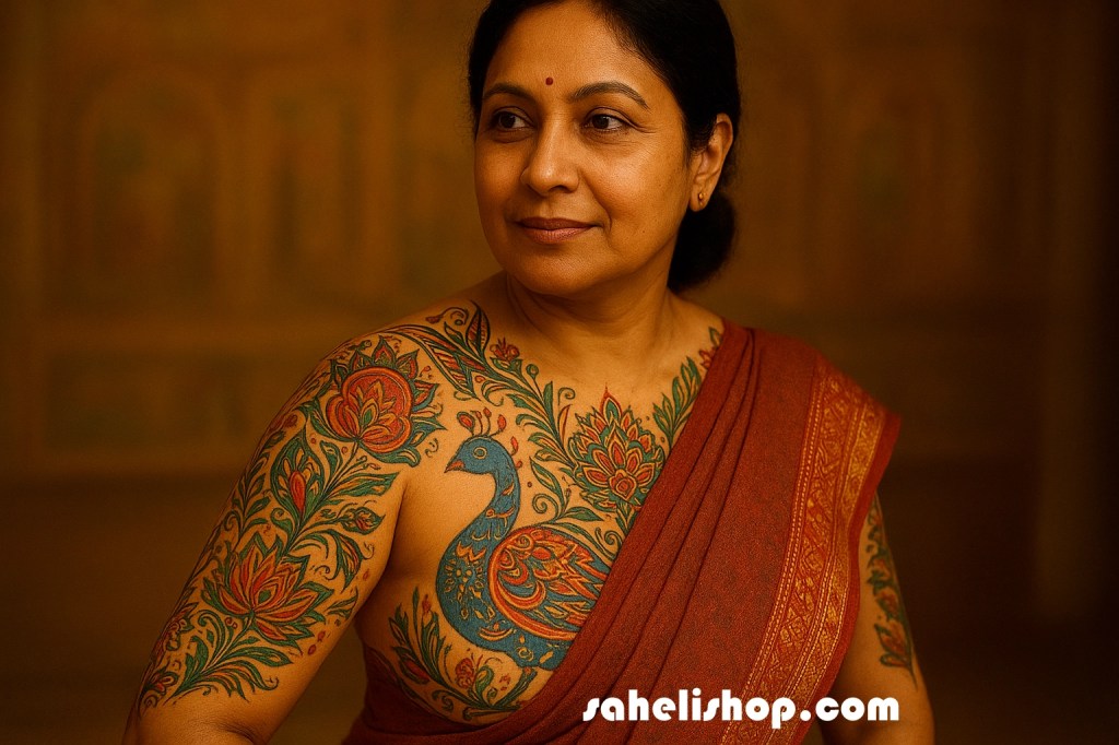indian lady with peacock body painting
