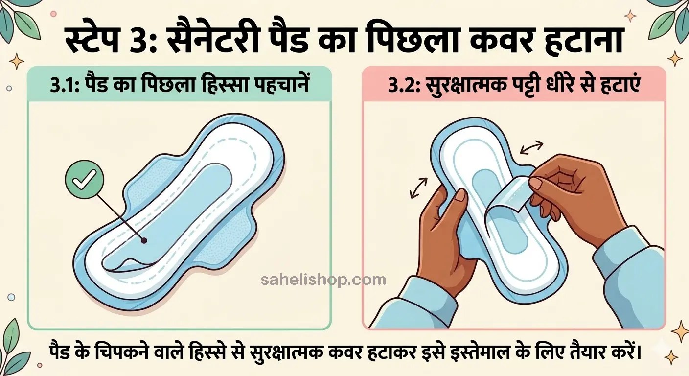 removing adhesive strip from the backside of a sanitary pad. sahelishop