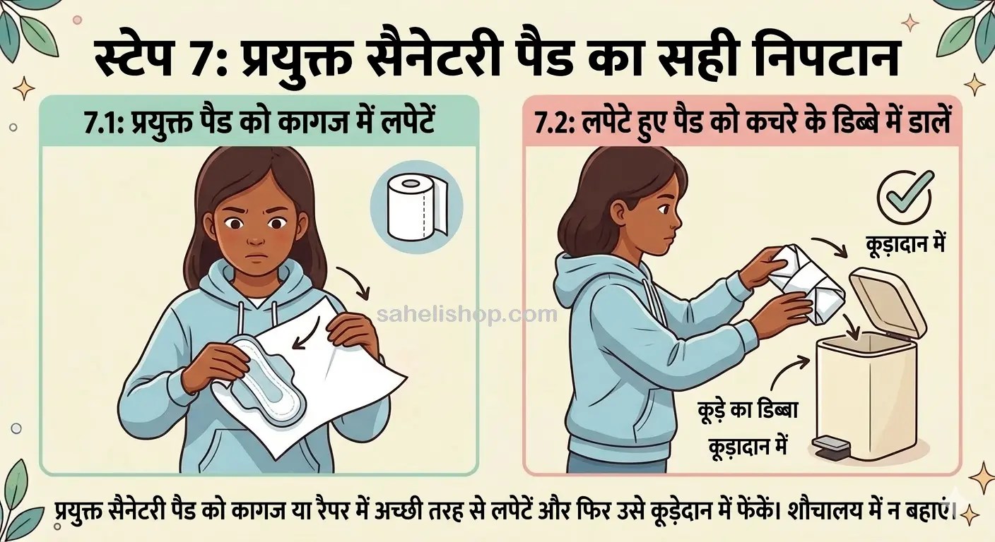 wrapping used sanitary pad in paper before disposing in dustbin. saheli sgyan